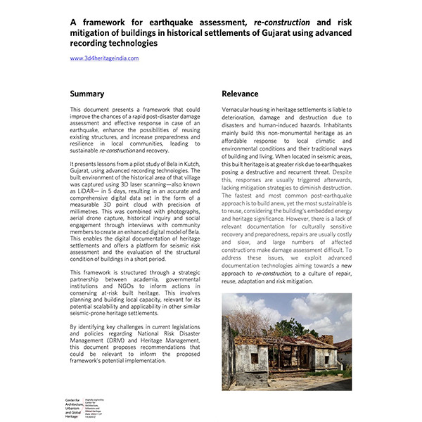 A framework for earthquake assessment, re-construction and risk mitigation of buildings in historical settlements of Gujarat using advanced recording technologies